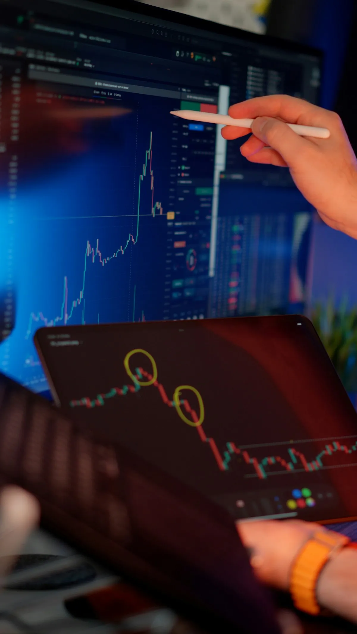 Trading terminal displaying market charts and gold ETF price data